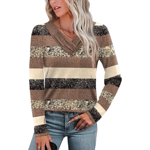 Long Sleeve Shirts for Women Fall Outfits V Neck T Shirts Button Down Tunic Tops - Picture 3 of 5